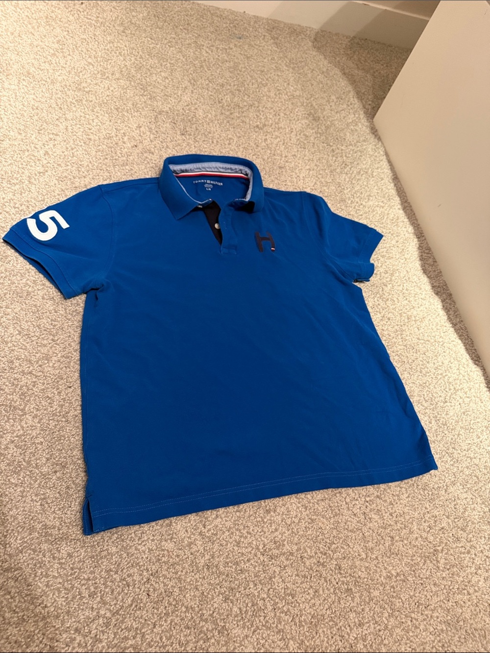 Tommy Hilfiger Royal Blue Polo with White Sleeve Number